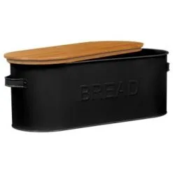 B&M The Organised Kitchen Bread Bin - Black -ComfyZone Shop 334654 russell hobbs oval bread bin with wooden lid grey 71