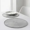 B&M Grey Round Pom Pom Placemats 4pk