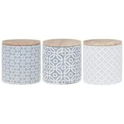 B&M Embossed Geometric Storage Canisters 3pc -ComfyZone Shop 356821 storage canisters geo grey 3