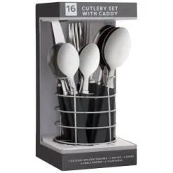 B&M Cutlery Set With Caddy 16pc - Black