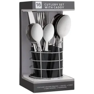 B&M Cutlery Set With Caddy 16pc - Black 1 B&M Cutlery Set With Caddy 16pc - Black