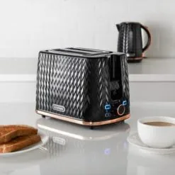 Goodmans Textured 2 Slice Toaster - Black & Rose Gold -ComfyZone Shop 358961 black textured 2 slice toaster