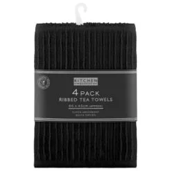 B&M Ribbed Tea Towels 4pk - Black