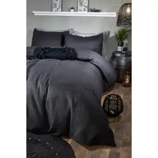 B&M Luna Waffle King Duvet Set - Black 1 B&M Luna Waffle King Duvet Set - Black