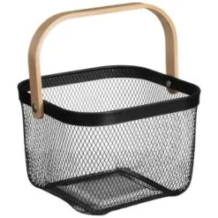 B&M Mesh Storage Basket With Bamboo Handle