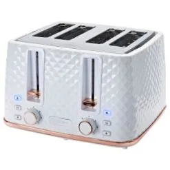Goodmans Diamond 4 Slice Toaster - White & Rose Gold