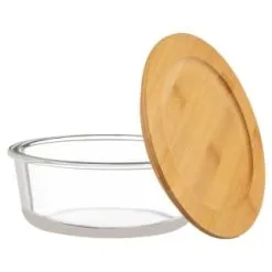 B&M Round Glass Food Containers With Bamboo Lid 2pk -ComfyZone Shop 376822 2 round glass food containers