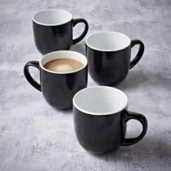 Simply Everyday Gloss Mugs 4pk - Black -ComfyZone Shop 380121 4pk simply everyday mugs black