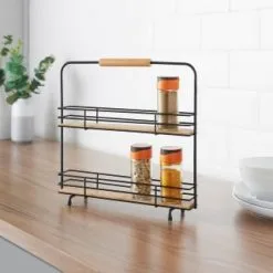 B&M Two Tier Spice Rack With Wooden Handle