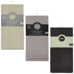 Simply Everyday Waffle Tea Towels 3pk - Black -ComfyZone Shop 380223 380224 380225 3pk simply everyday waffle teal towels main