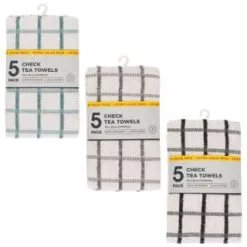 B&M Essentials Check Tea Towels - Black 5pk -ComfyZone Shop 380235 5pk check tea towels main