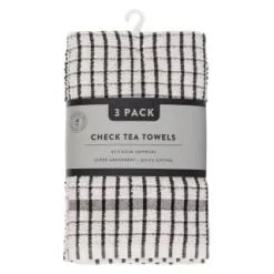 B&M Check Tea Towels - Black 3pk