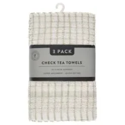 B&M Check Tea Towels - Sage 3pk