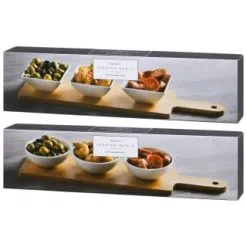 B&M Set Of 3 Serving Bowls With Bamboo Tray - Square -ComfyZone Shop 380368 3pk serving boards with bamboo tray main 2