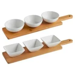 B&M Set Of 3 Serving Bowls With Bamboo Tray - Square -ComfyZone Shop 380368 3pk serving boards with bamboo tray main