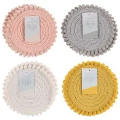 B&M Pom Pom Coasters - Grey 4pk -ComfyZone Shop 380383 380384 380492 380495 4pk harmony pom pom coasters