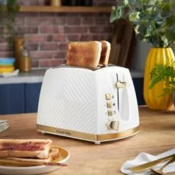 Russell Hobbs Groove Toaster - White & Gold