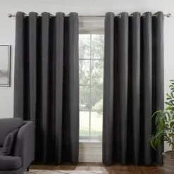 B&M Colorado Hopsack Fully Lined Charcoal Eyelet Curtains 46 X 72"