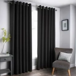 B&M Oxford Black Black Out Curtains With Eyelets 66 X 90"