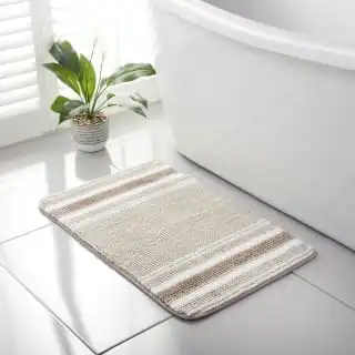Maine Stripe Memory Foam Bath Mat 50 X 80cm - Neutral 1 Maine Stripe Memory Foam Bath Mat 50 X 80cm - Neutral