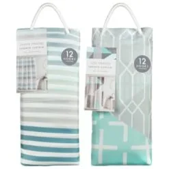 Beldray Blue Stripe Printed Shower Curtain -ComfyZone Shop 390591 printed shower curtain blue group