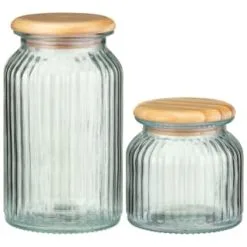 B&M Large Ribbed Glass Jar With Wooden Lid 7 B&M Large Ribbed Glass Jar With Wooden Lid -ComfyZone Shop 394426 394427 ribbed glass jar with wooden lid group 1