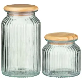 B&M Large Ribbed Glass Jar With Wooden Lid 4 B&M Large Ribbed Glass Jar With Wooden Lid - Image 4