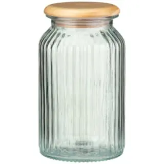 B&M Large Ribbed Glass Jar With Wooden Lid 1 B&M Large Ribbed Glass Jar With Wooden Lid