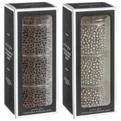 B&M Printed Glass Stackable Storage Jars 3pc - White -ComfyZone Shop 396484 3pk printed glass stackable storage jars group