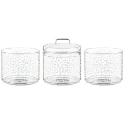 B&M Printed Glass Stackable Storage Jars 3pc - White -ComfyZone Shop 396484 3pk printed glass stackable storage jars white 2