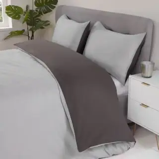 Simply Everyday Reversible Double Duvet Set With Pipe - Grey & Charcoal 1 Simply Everyday Reversible Double Duvet Set With Pipe - Grey & Charcoal